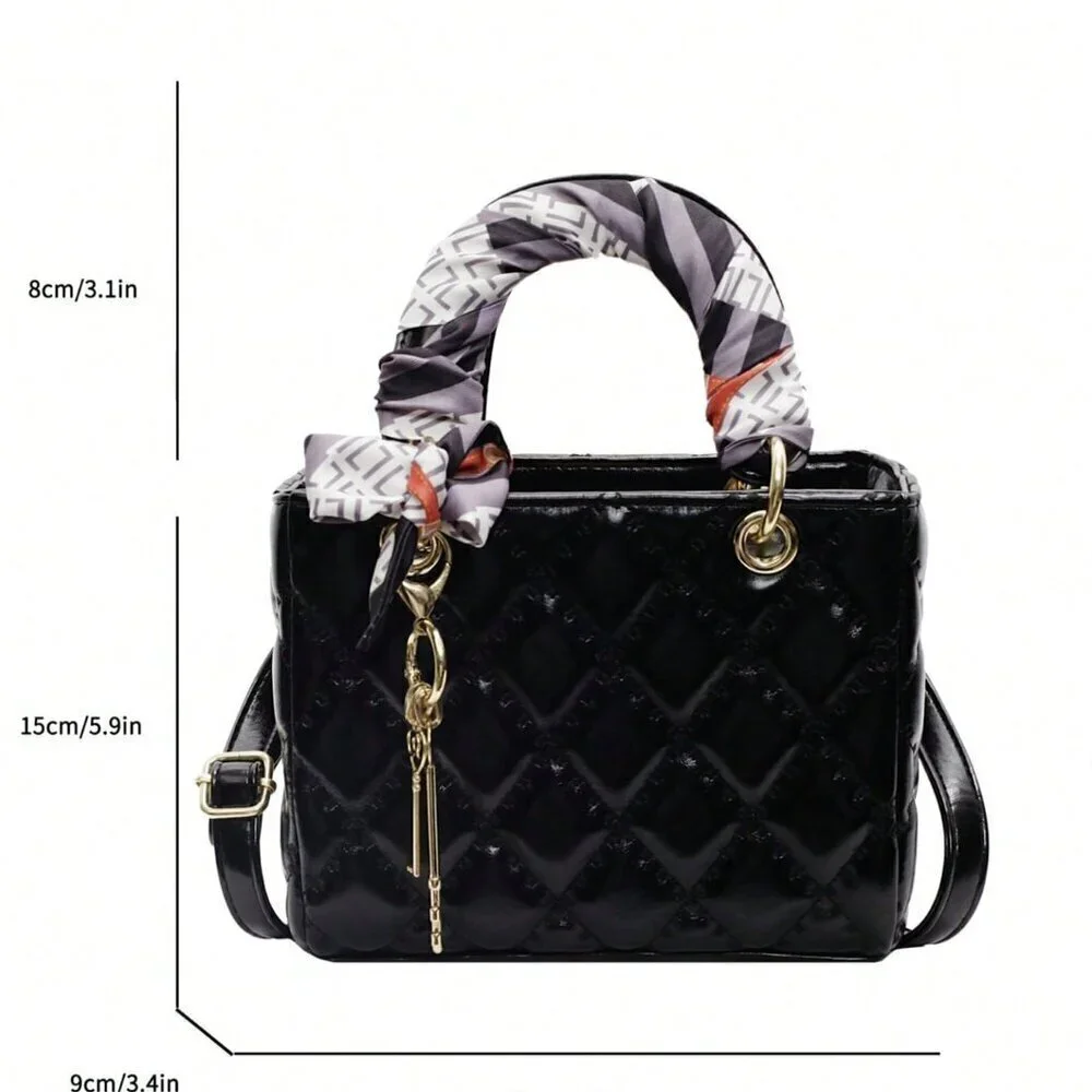 Black Vintage Women's Diamond Grid Crossbody Handbag